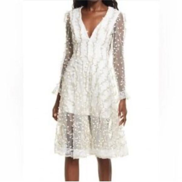 NWT Helsi Ella Midi White Dress Embroidered Long Sleeve Deep Size M - Picture 3 of 11